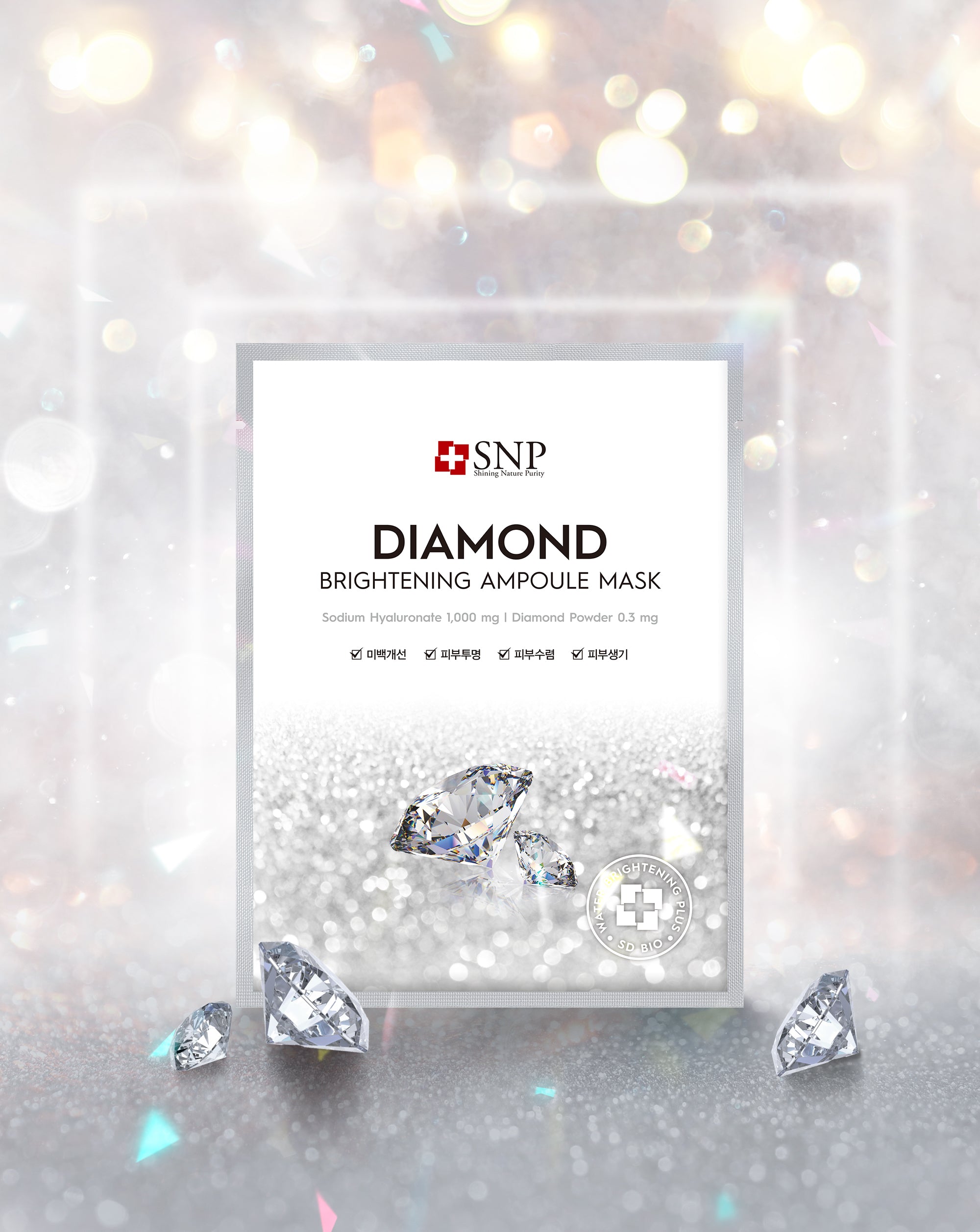 SNP Diamond Brightening Ampoule Mask – Korean skincare sheet mask with diamond powder for brightening, hydration & a luminous glow.