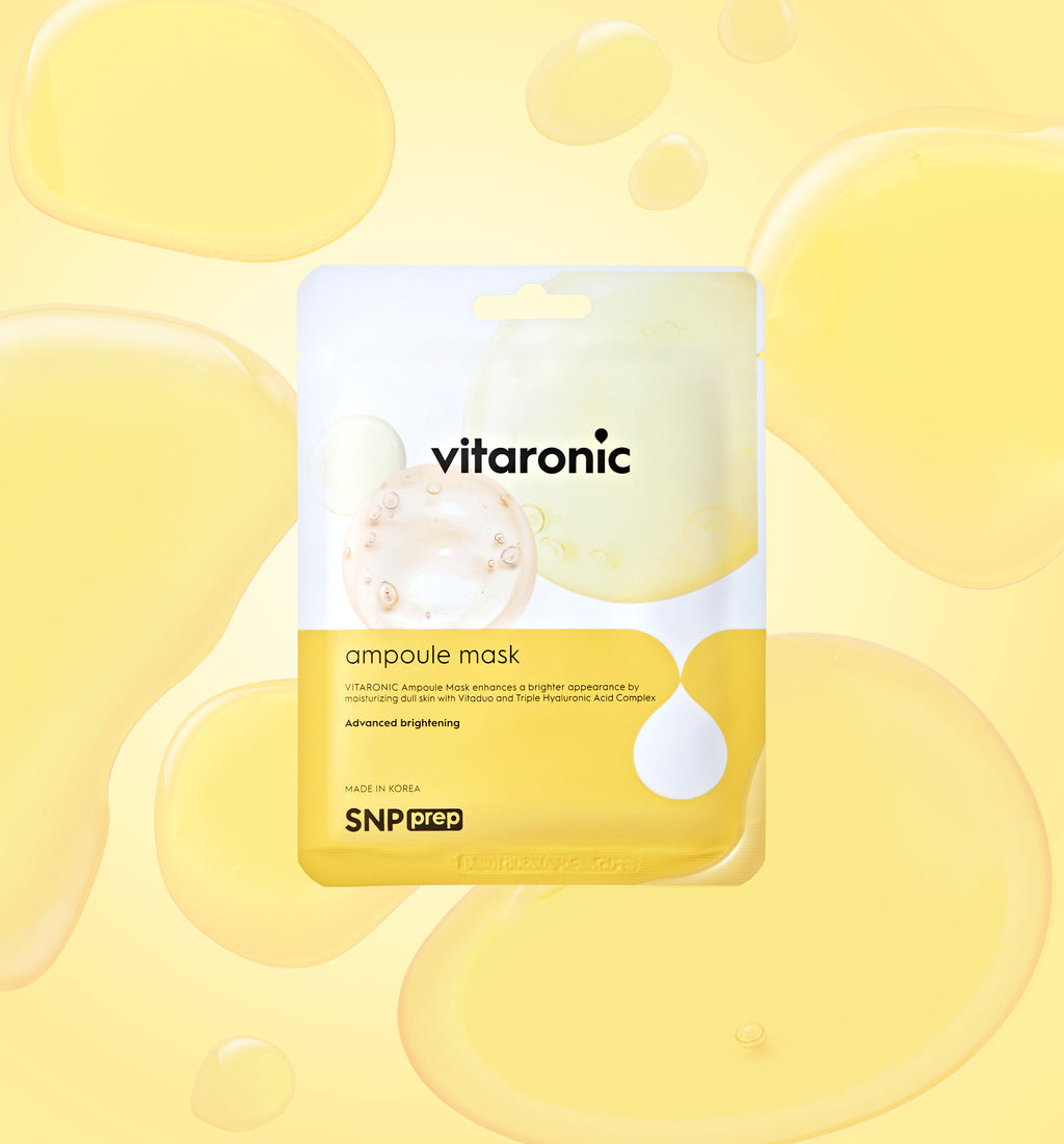 SNP Prep Vitaronic Ampoule Mask – Korean brightening sheet mask with vitamin C & hyaluronic acid for radiant skin.