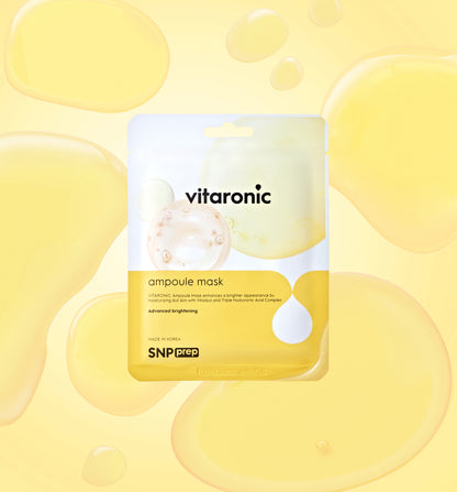 SNP Prep Vitaronic Ampoule Mask – Korean brightening sheet mask with vitamin C & hyaluronic acid for radiant skin.